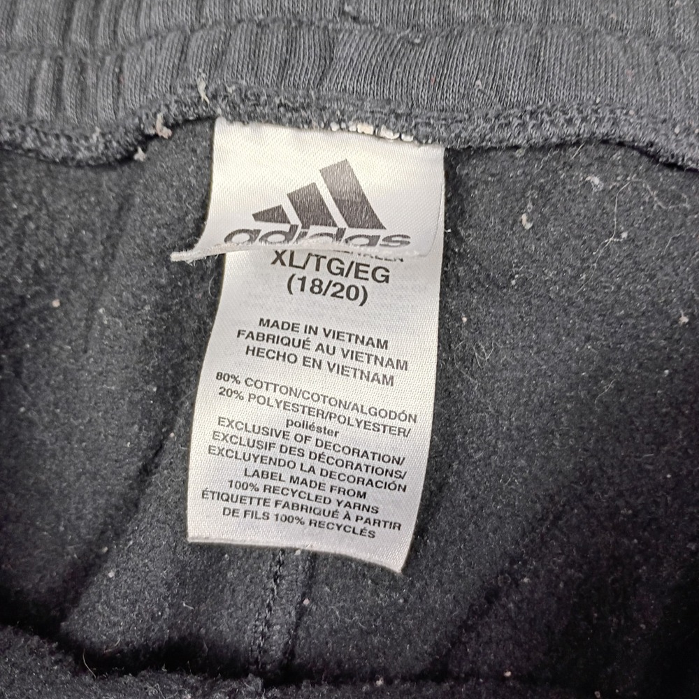 Adidas Boys XL 18/20‎ Black 3-Stripe Fleece Jogger Track Pants White Logo - Picture 4 of 6